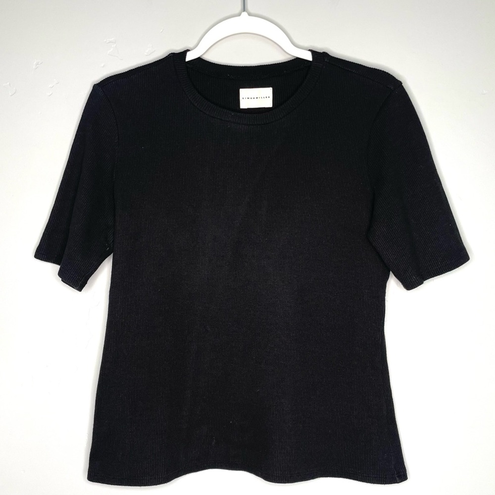 Simon‎ Miller Ribbed Knit Short Sleeve Top Black 3 Small